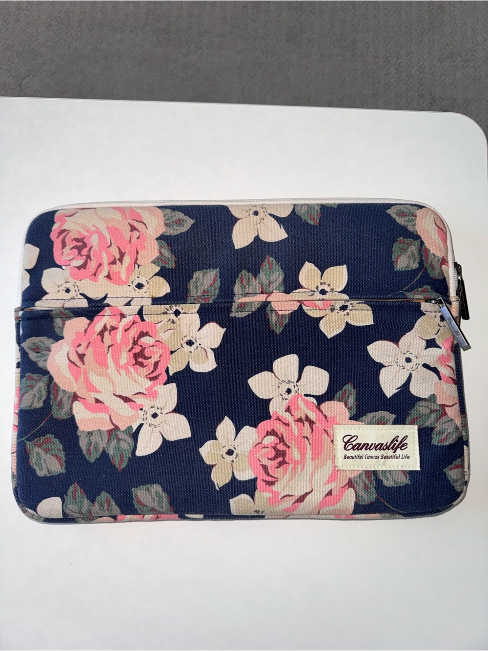 Floral Navy and Pink laptop sleeve